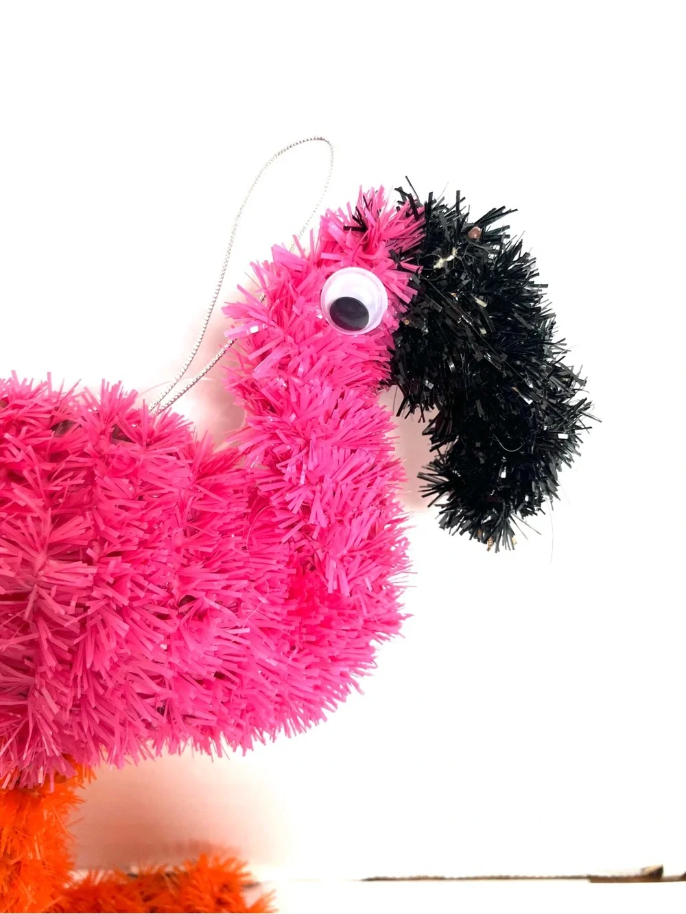 Pink Flamingo 7in Tinsel Ornament Google Eyes Unbranded